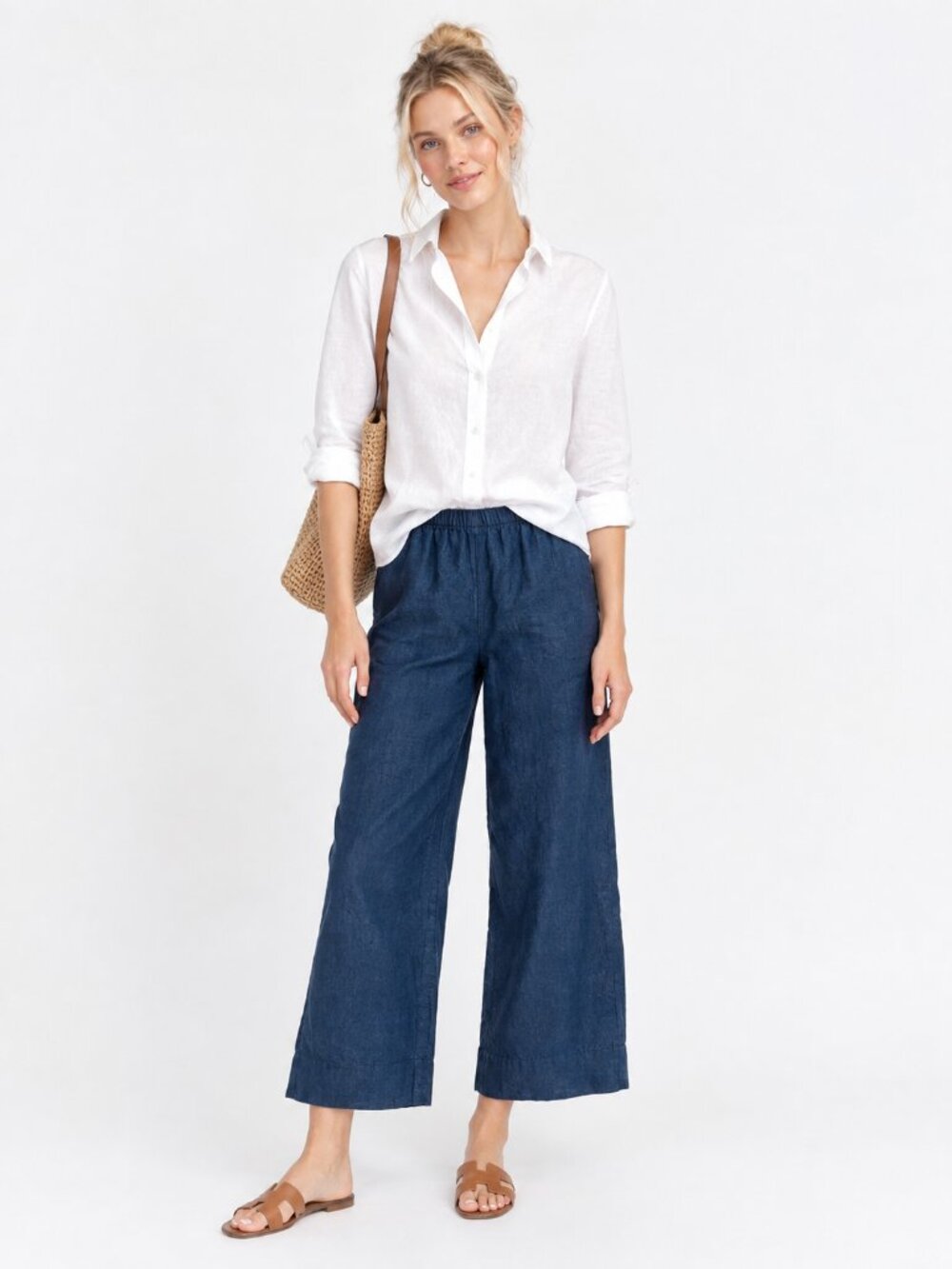 J. Jill Linen Pullon Cropped Trouser High Rise Deep Sea 3X #A4583